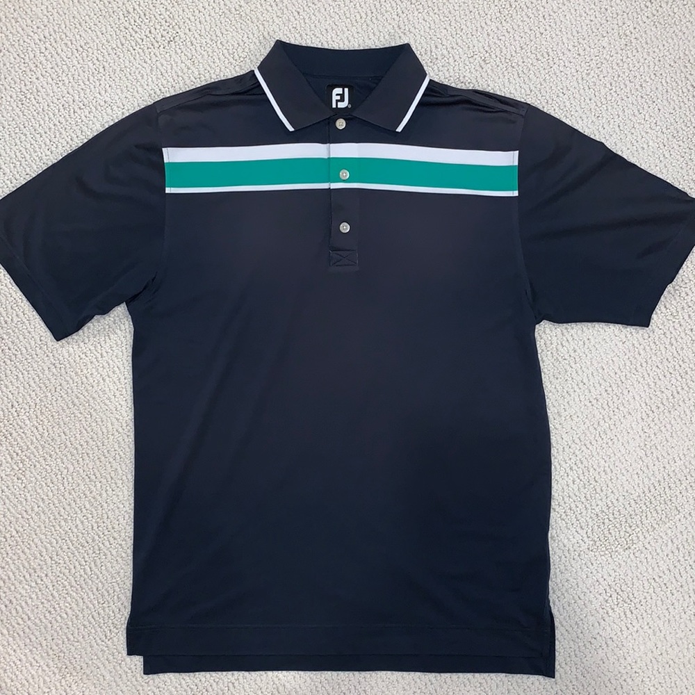 FootJoy Men’s Polo Shirt (Navy Blue, Stripes, M)